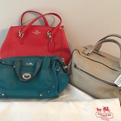Coach Christie Red Crossgrain Leather Bag With Coach Pebbled Ivory Bag And Teal Bag