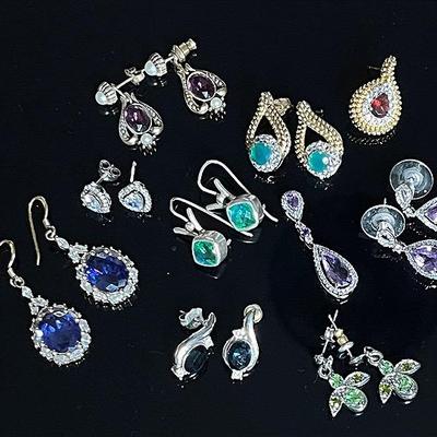Sterling Silver Stone and Crystal Earrings with Others