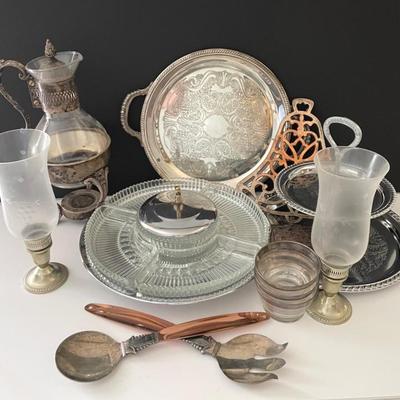 Coppercraft Guild Serving Set With Vintage Silver Plate And Metal Serveware