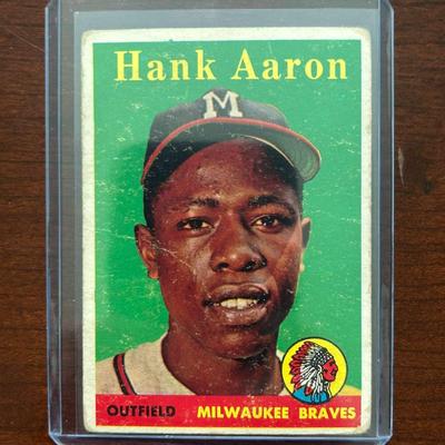 1958 Topps Baseball Card. Hank Aaron Yellow Name. Milwaukee Braves #30