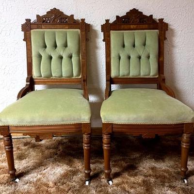 Antique Eastlake Style Upholstered Side Chairs (2)