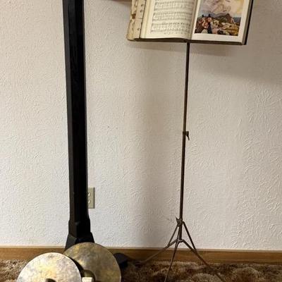 Music Items With Vintage Stand, Cymbals, Flute, Etc
