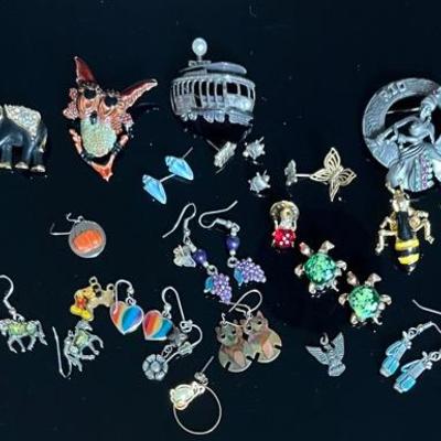 Novelty Brooches and Earrings with Sterling BSA Pin