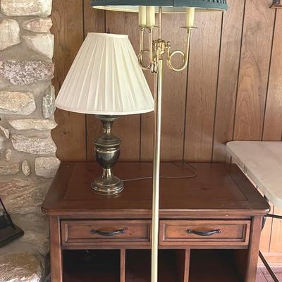Brass Three Arms Trumpet Horn Floor Lamp And Metal Table Lamp