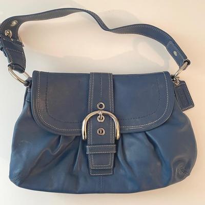Coach Soho Blue Pleated Leather Buckle Flap Shoulder Bag