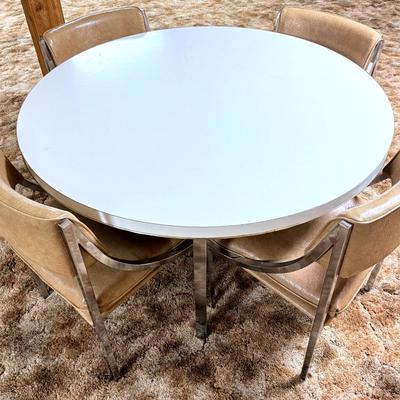 MCM Howell Furniture Laminate Top Table With 4 Chairs, White & Chrome
