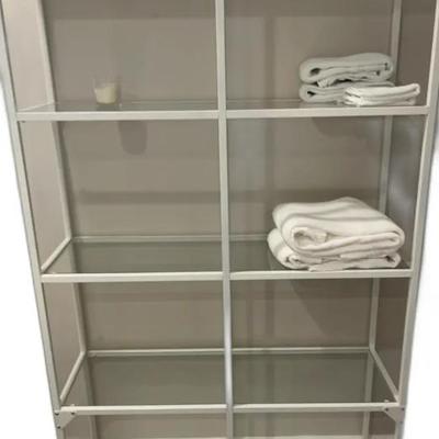 White Metal and Glass Shelving Unit