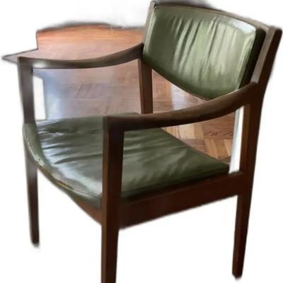 Mid-Century Green Leather Chair