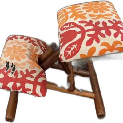 Floral Upholstered Wooden Stool