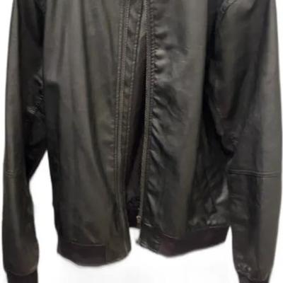 Men's Black Faux Leather Bomber Jacket