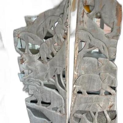 Carved Wooden Panels with Wildlife