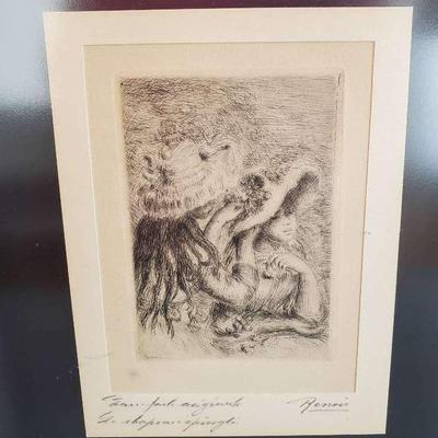 Reproduction Renior "Le Chapeau Epingle" Etching on Laid Paper- Reverse Impression