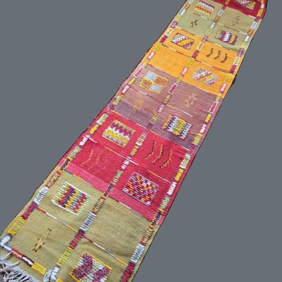 Handwoven Moroccan Kilim Runner Rug with Geometric Motifs - 2'x9'5"