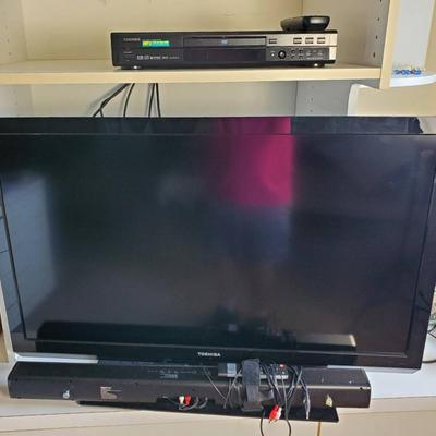 Toshiba 40” TV Model 40SL412U, Amazon Basics Soundbar, Toshiba DVD Player SD-2800