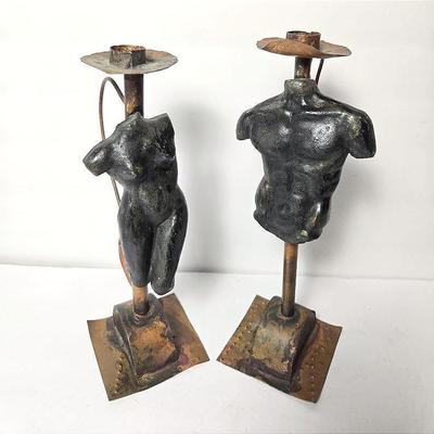 Figural Sculptural Torso Candle Holder Pair - Copper Bases