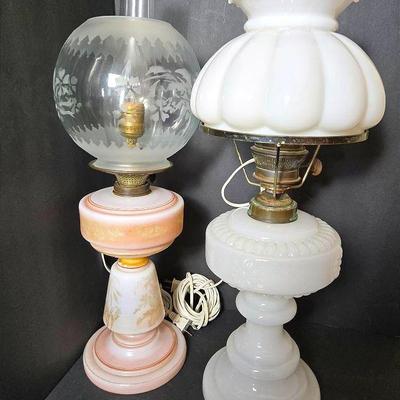 Vintage Converted Glass Hurricane Oil Lamps