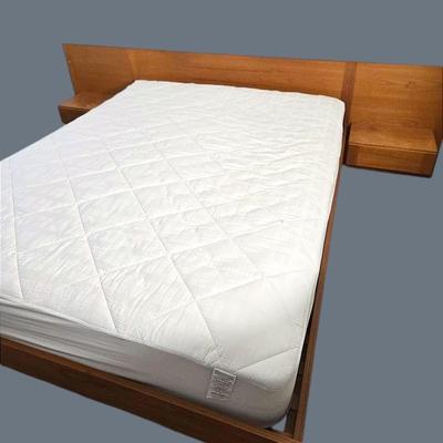 Danish Modern Teak Finish Queen Bed Frame With Built In Side Tables