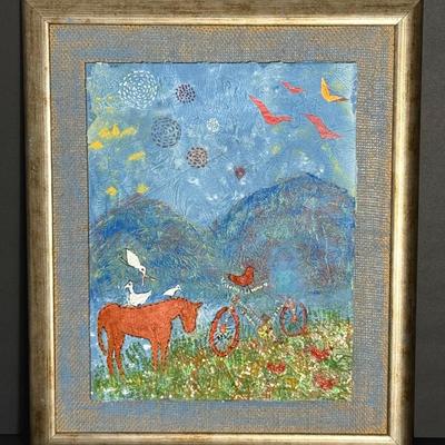 Painting On Handmade Paper Mounted On Board - Framed 19x16”