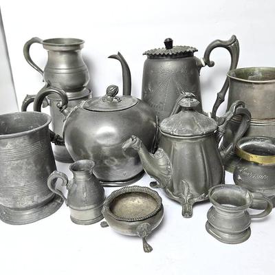 Antique & Vintage Pewter Teapots, Tankards & More
