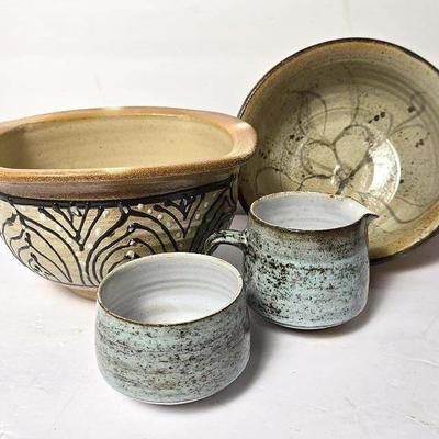 Art Pottery Bowls & Creamer & Sugar 