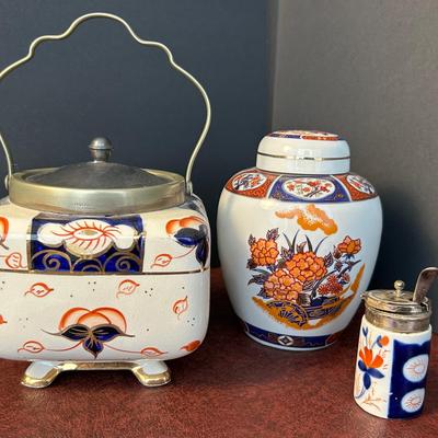 Vintage Imari Style Ceramics: L & Sons Biscut Jar, Condiment Jar & Ginger Jar