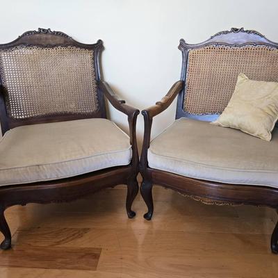 Louis XV Style Caned Seat Armchair with Removable Seat Cushion Pair  (2) - 23x23x34"