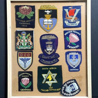 Vintage South African Embroidered Patches In Framed Display