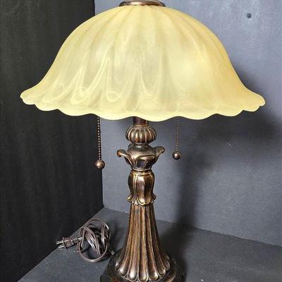 Bronze Finish Table Lamp with Scalloped Glass Shade -23" High

