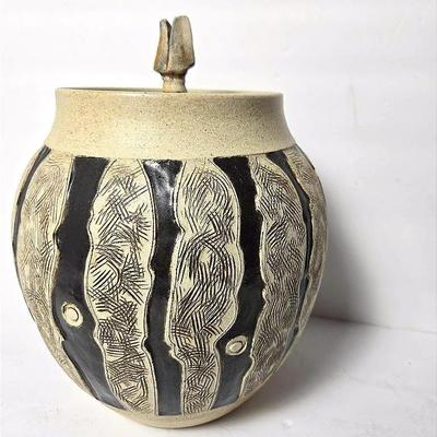 Signed Art Pottery Lidded Jar - 10”h