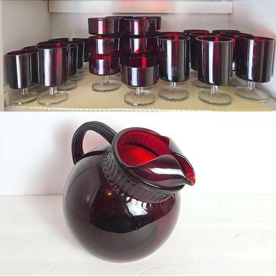 Luminarc France Ruby Red Stemware & Anchor Hocking Royal Ruby Pitcher