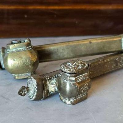 Vintage Brass Qalamdan Pair- Pen Cases with Inkwells (2) - Lot 1