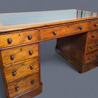 Vintage Tooled Leather Top Desk - 48x25x29"