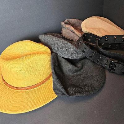 Men's Kangol, Brixton & Ubi Flat Caps, Straw Hat & Canvas Belt - Size L /XL