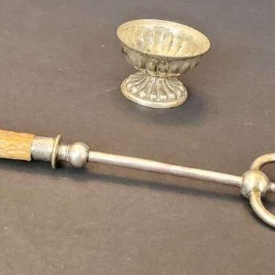 Sterling Silver (tested) Antique Bone Handle Toast Fork & Salt Cellar