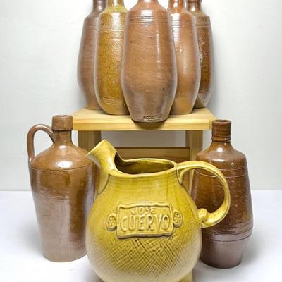 Vintage Stoneware Port Bottles Made In Portugal Plus Jose Cuervo Pitcher 1975