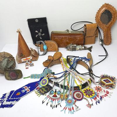Native American Beaded Jewelry, Tooled Leather & More