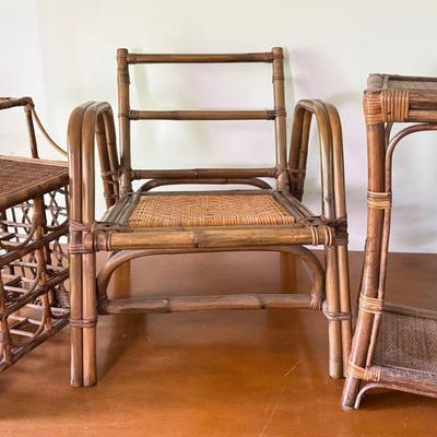 Rattan Chair, Plant Stand & Bottle Rack