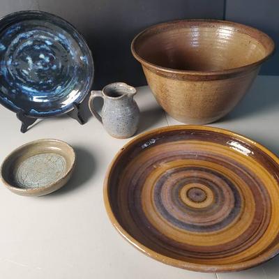 Art Pottery: Large Bowl 13” Diameter, More Bowls, Pitcher