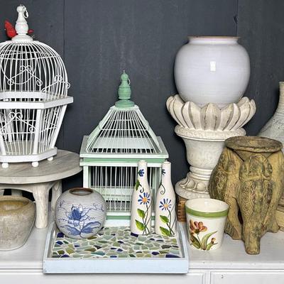 Boho Home Decor: Bird Cages, Mosaic Tray, Ceramic Vases, More