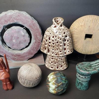 Asian & South Asian Inspired Decor: Stone Sculpture 14”, Resin & Carved Wood Hands, More