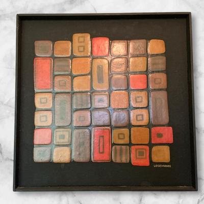 Gwen Lesemann MCM Glyphic Relief Painting - Framed 18.25x18.25"
