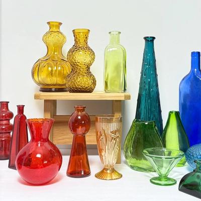 Colorful Glass: Uranium Glass Ice Cream Bowl, Decanter, Vases