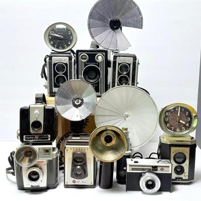 Vintage Cameras & Clocks: Kodak Brownies, Westclox Baby Ben Alarm Clocks, More
