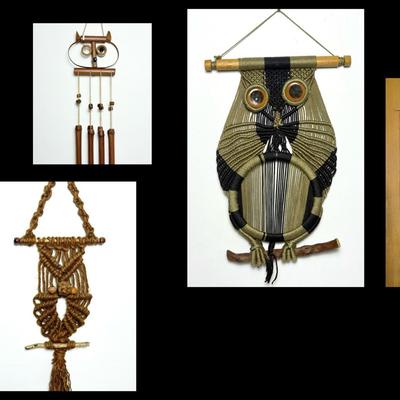 Vintage Hand Crafted Macrame Owls & Yarn Art