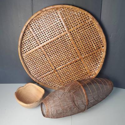 Wicker Gathering Basket 26” Diameter, Fishing Basket 23” & Bowl 9” Diameter