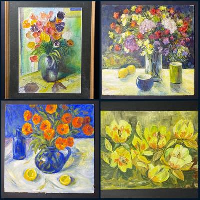 Floral Still Life Paintings - Watercolor & Oil On Board