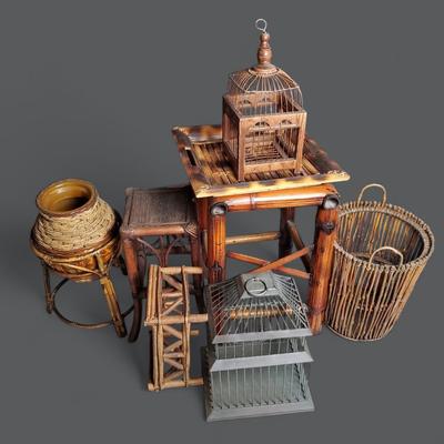 Rattan Side Table 14x12x20”, Wood & Metal Bird Cages, More