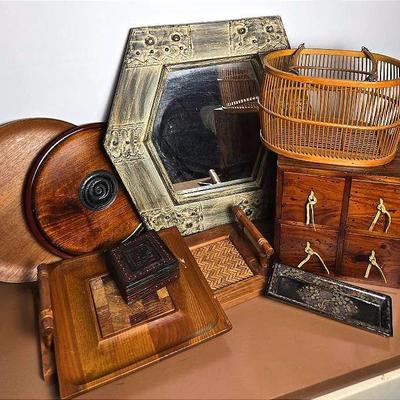 Wall Mirror Made In Ghana 18x18”, Wooden Trays, Storage Chest & More