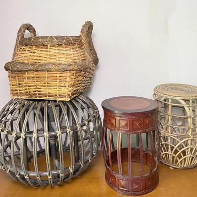 Rattan Side Table, Plant Stands And Basket Made In Phillipines