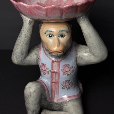 Vintage Chinoiserie Monkey With Bowl - 11.5”